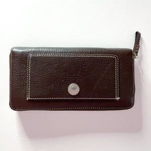 Coach Chelsea Dark Chestnut Brown Leather Accordion Zip Wallet